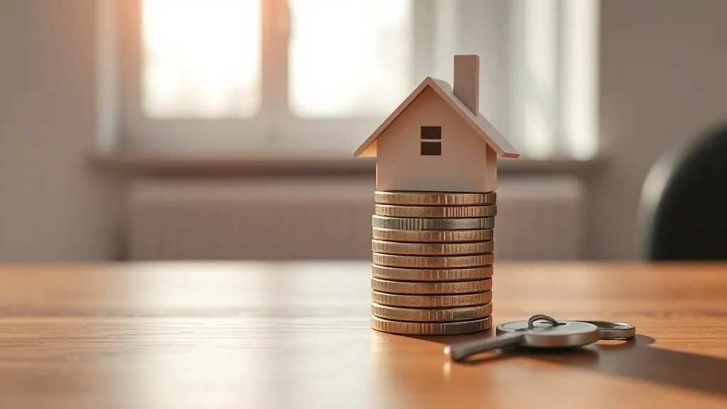 A minimalist stack of Polish Zloty coins and a house key on